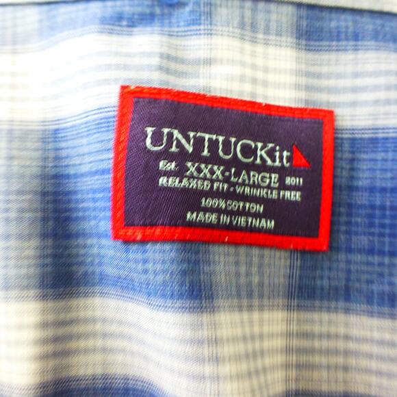Untuckit Shirt Mens 3XL Button Up Blue Plaid Cotton Relaxed Long Sleeve - Picture 4 of 7